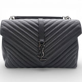 Sheepskin Matelasse Chevron Monogram Large College Satchel Black