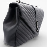 Sheepskin Matelasse Chevron Monogram Large College Satchel Black