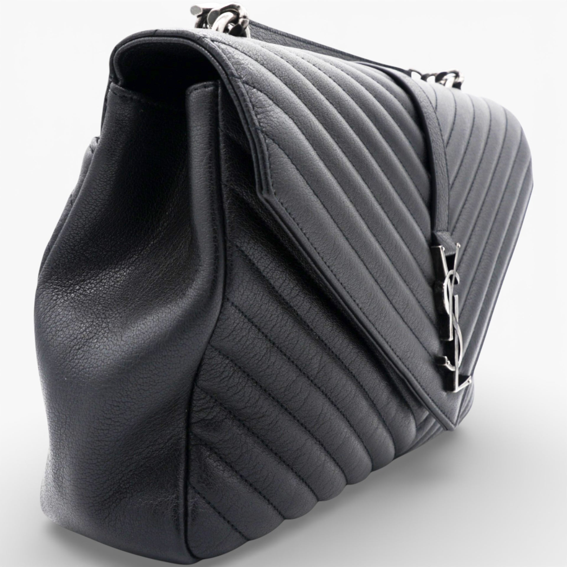 Sheepskin Matelasse Chevron Monogram Large College Satchel Black