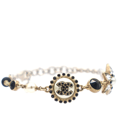 Gold Pearl & Crystal CC Flower Charm Bracelet