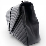 Sheepskin Matelasse Chevron Monogram Large College Satchel Black