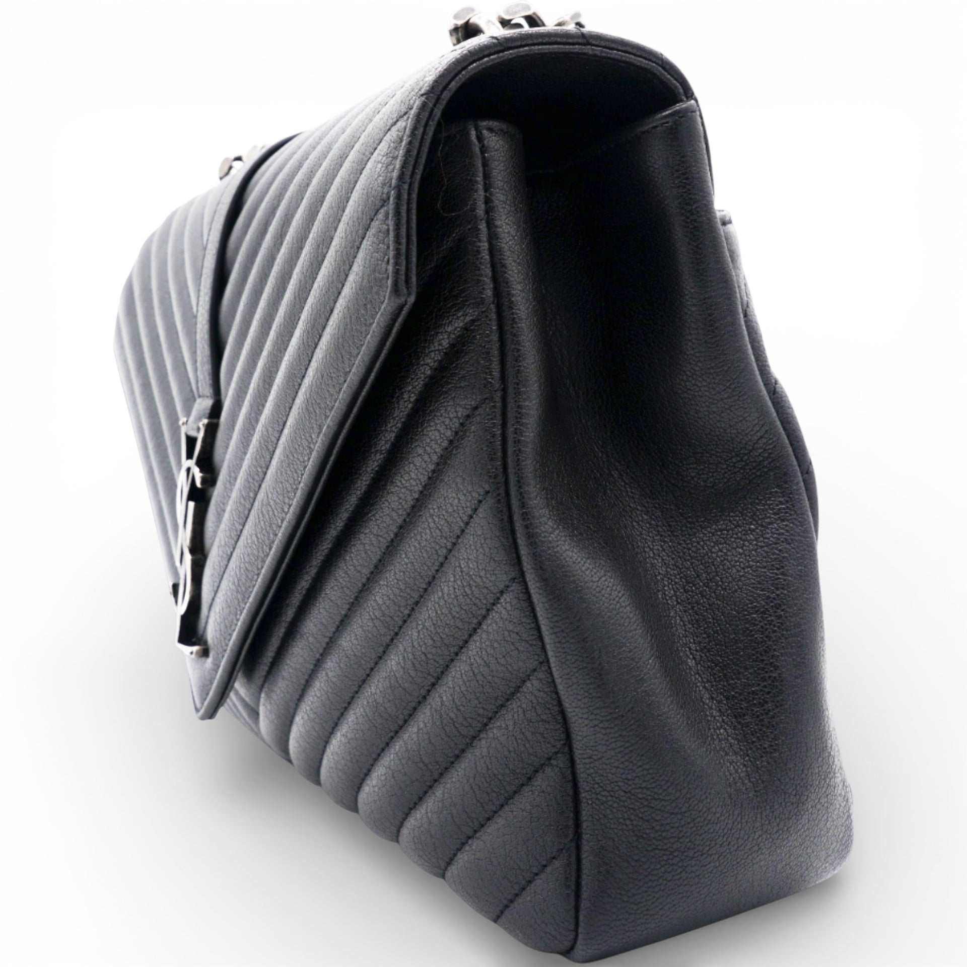 Sheepskin Matelasse Chevron Monogram Large College Satchel Black