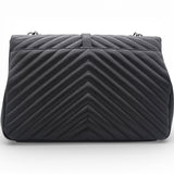 Sheepskin Matelasse Chevron Monogram Large College Satchel Black