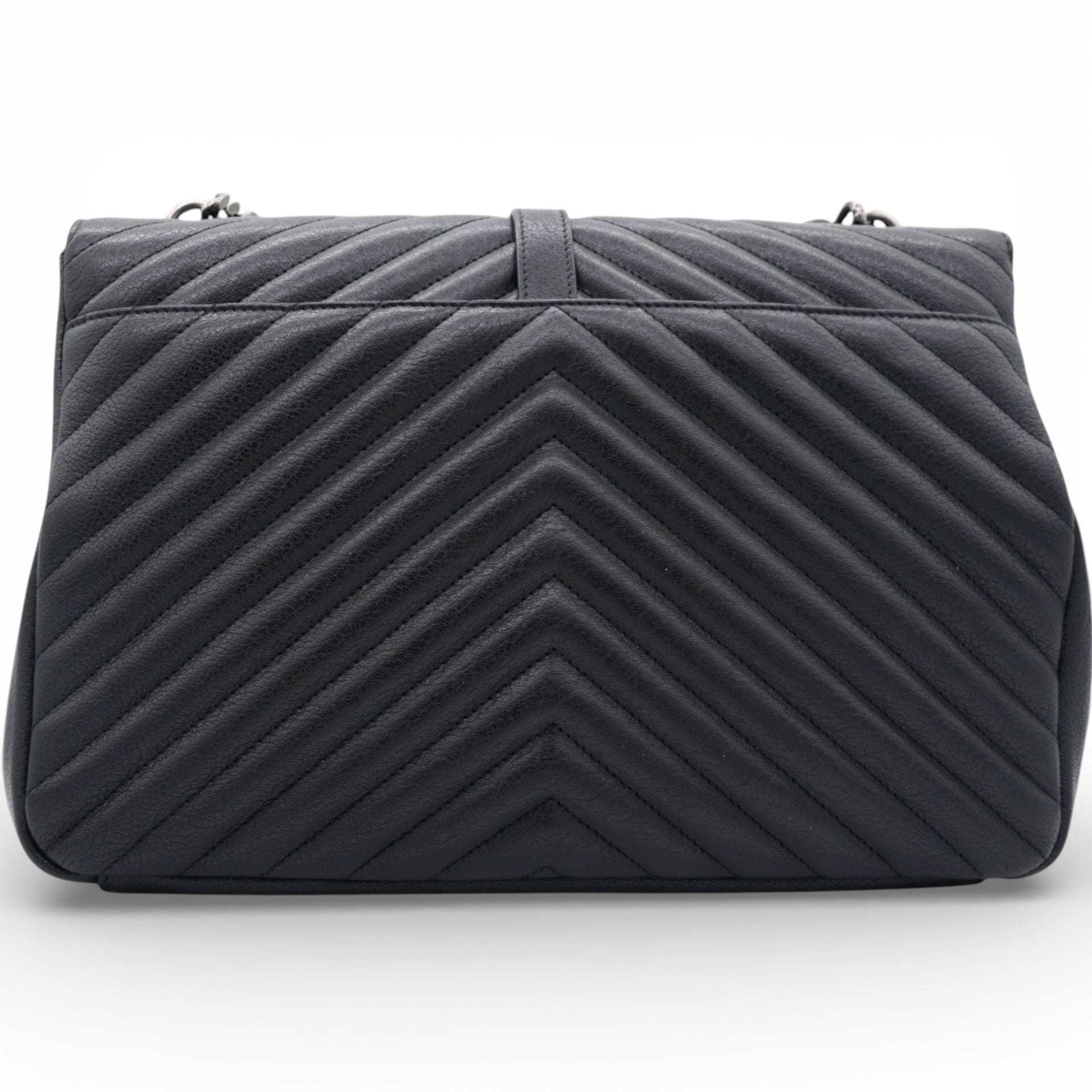 Sheepskin Matelasse Chevron Monogram Large College Satchel Black