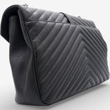 Sheepskin Matelasse Chevron Monogram Large College Satchel Black