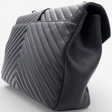 Sheepskin Matelasse Chevron Monogram Large College Satchel Black