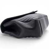 Sheepskin Matelasse Chevron Monogram Large College Satchel Black