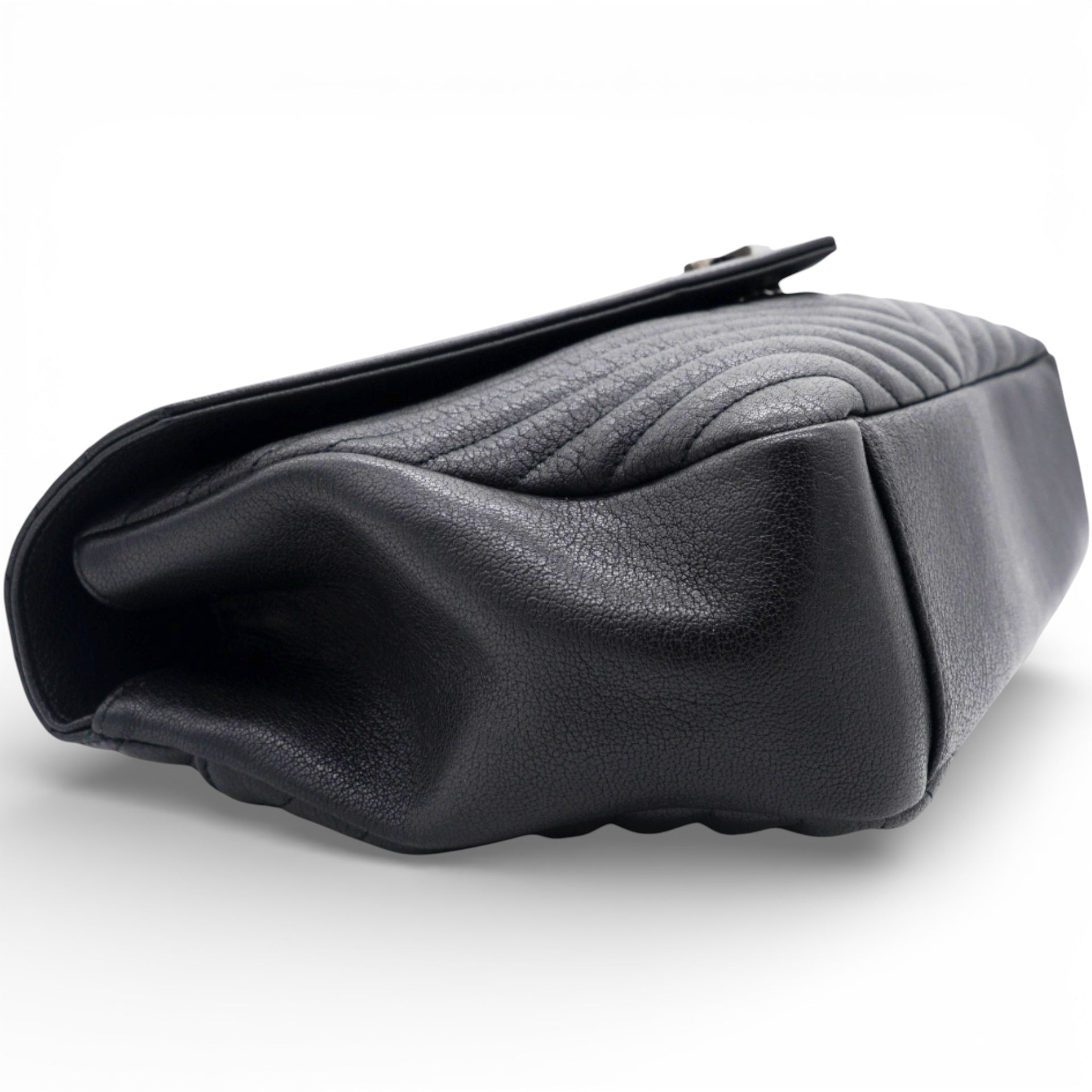 Sheepskin Matelasse Chevron Monogram Large College Satchel Black