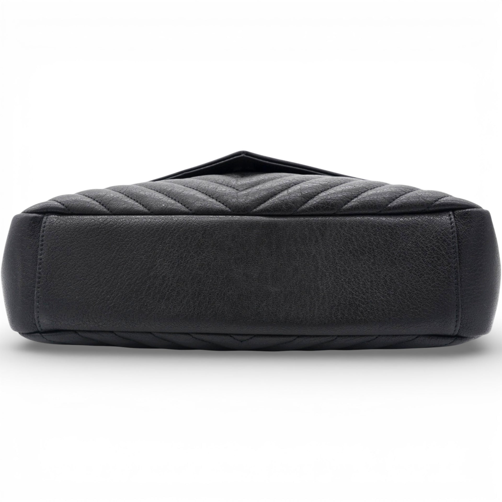 Sheepskin Matelasse Chevron Monogram Large College Satchel Black