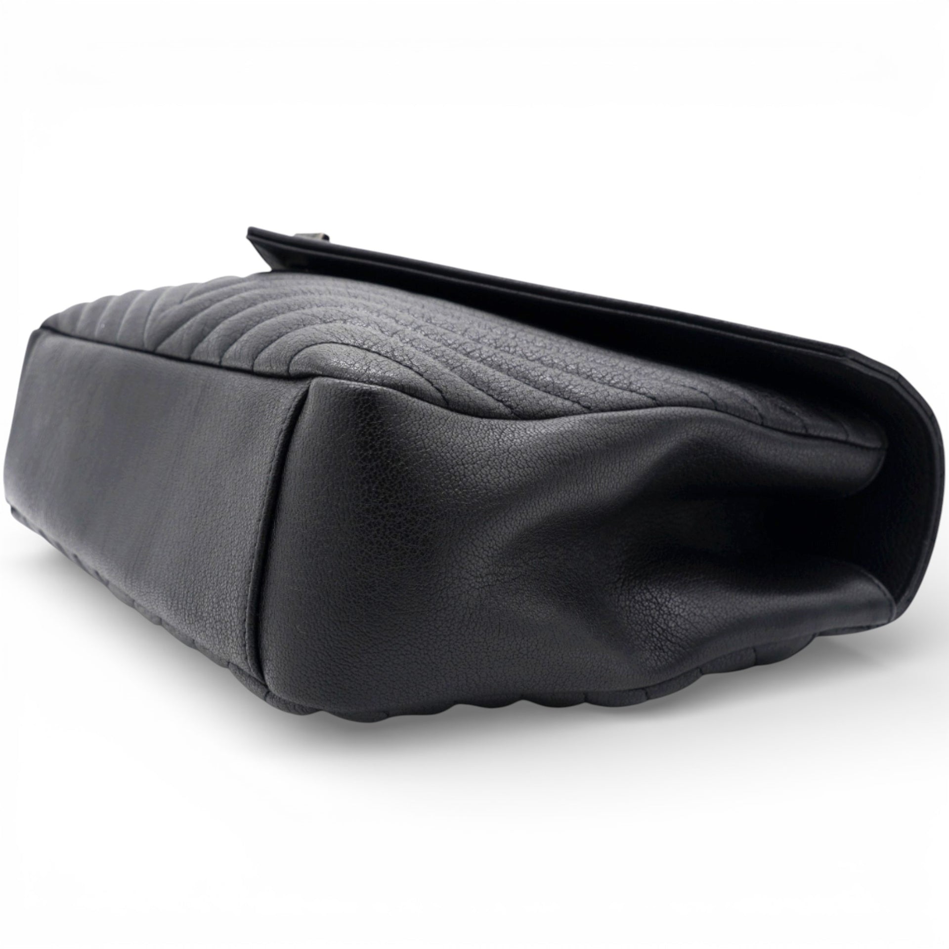 Sheepskin Matelasse Chevron Monogram Large College Satchel Black