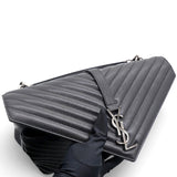 Sheepskin Matelasse Chevron Monogram Large College Satchel Black