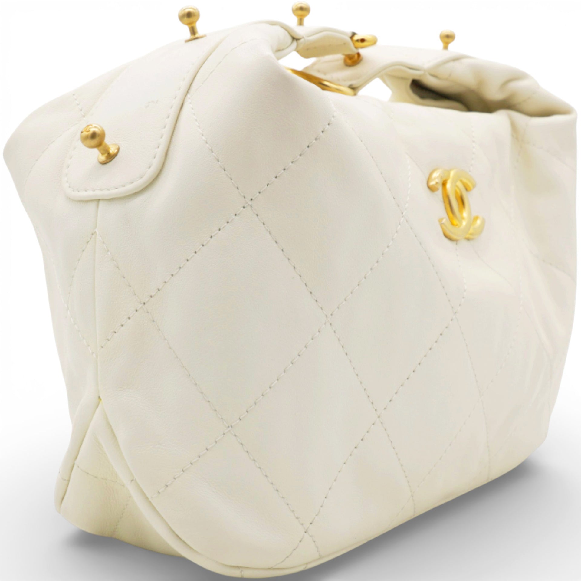Calfskin Quilted Daily Hobo White