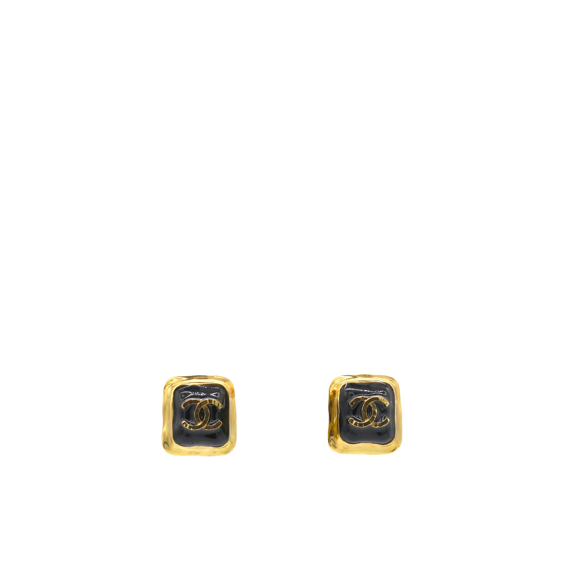 Resin CC Square Earrings Gold Black