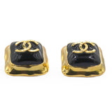 Resin CC Square Earrings Gold Black
