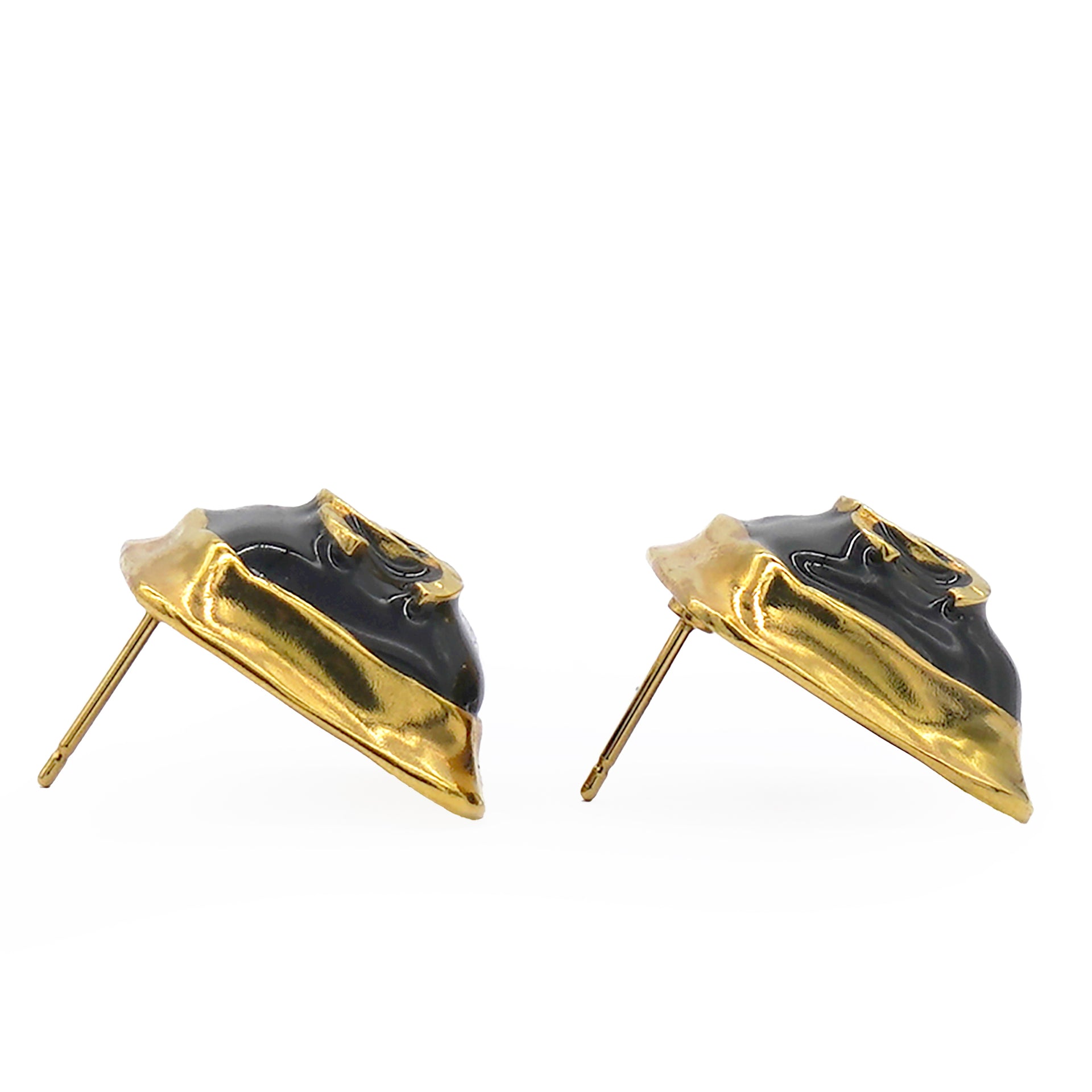 Resin CC Square Earrings Gold Black