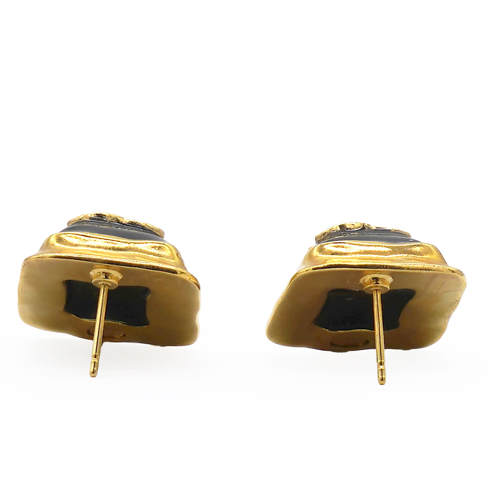 Resin CC Square Earrings Gold Black