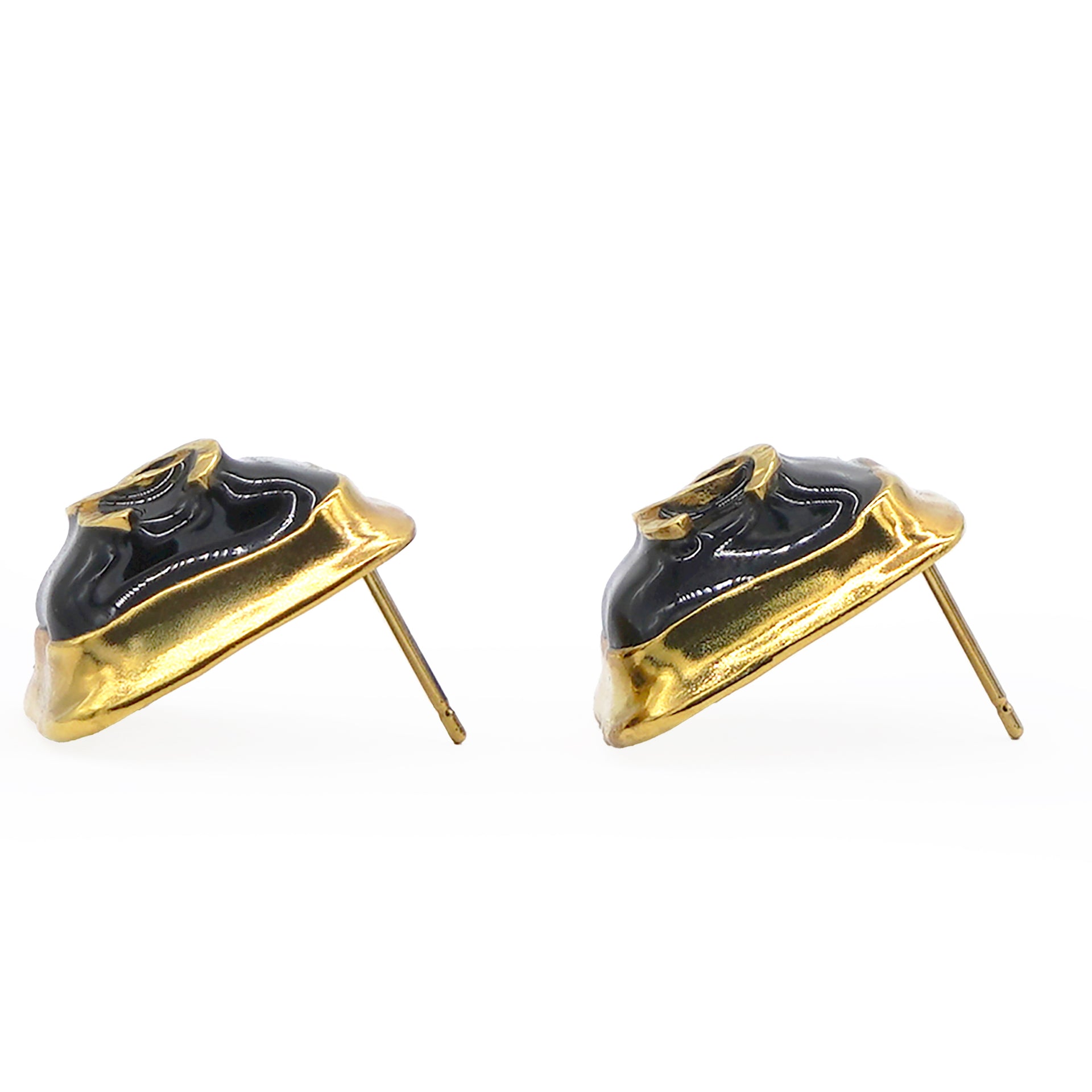 Resin CC Square Earrings Gold Black