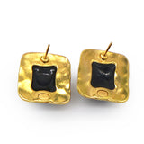 Resin CC Square Earrings Gold Black