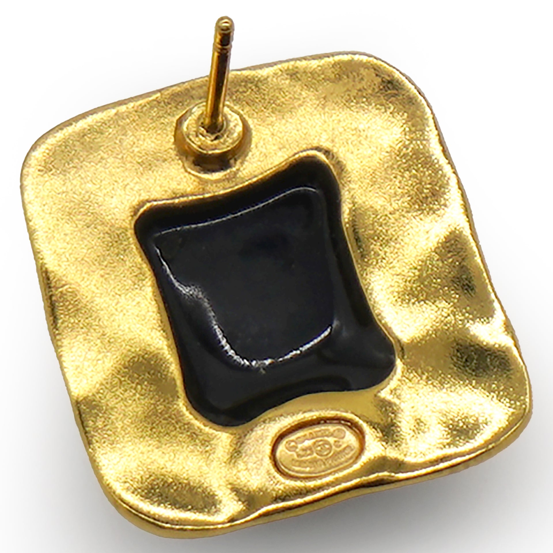 Resin CC Square Earrings Gold Black