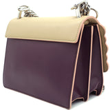 Tan and Burgundy Leather Studded Mini Kan I Chain Shoulder Bag