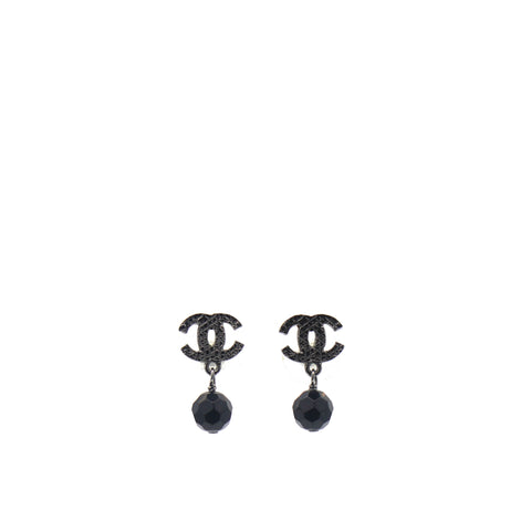 Ruthenium Bead CC Drop Earrings Black