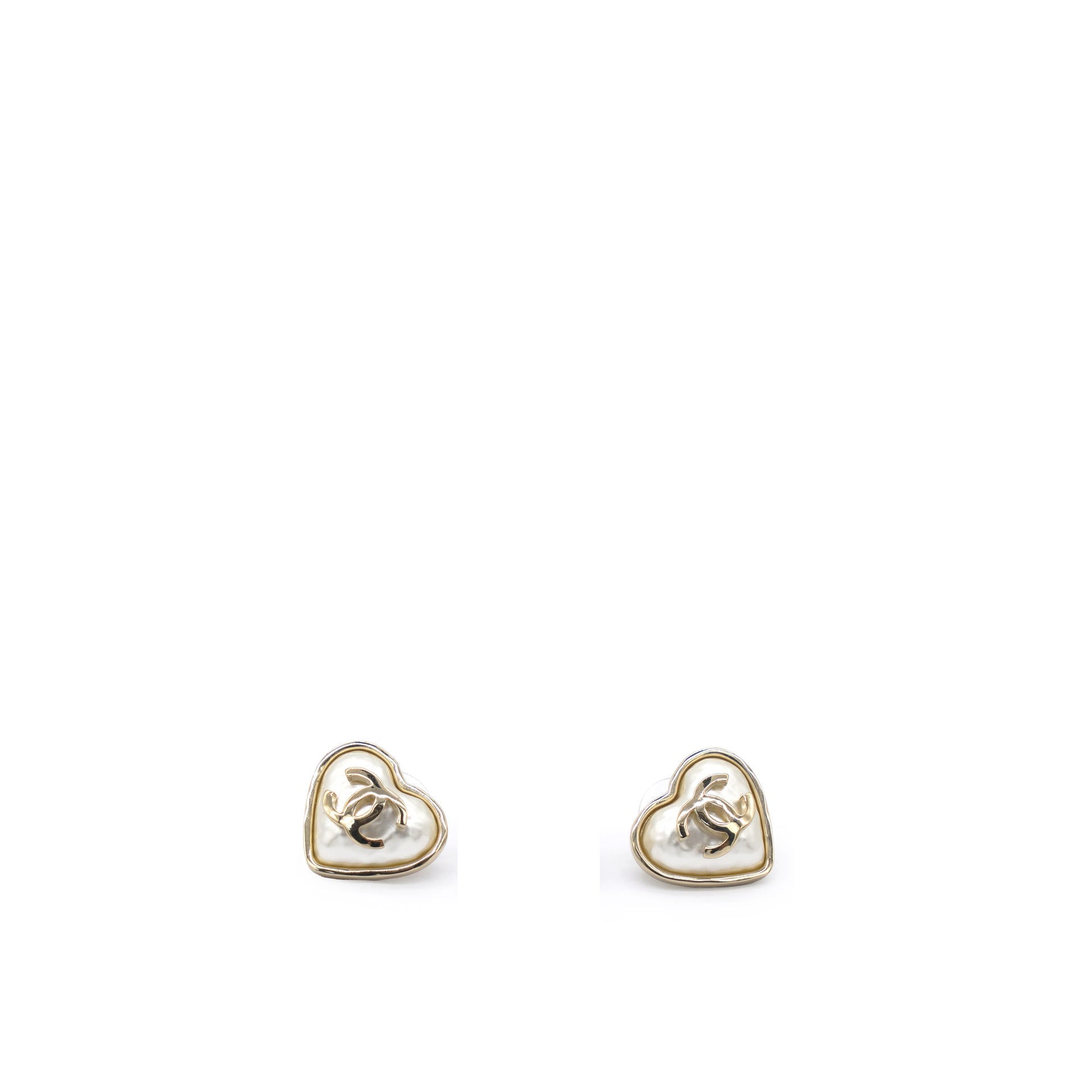 Pearl CC Heart Earrings Gold