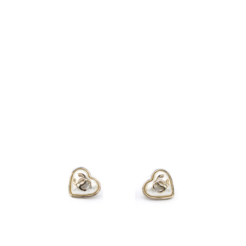 Pearl CC Heart Earrings Gold