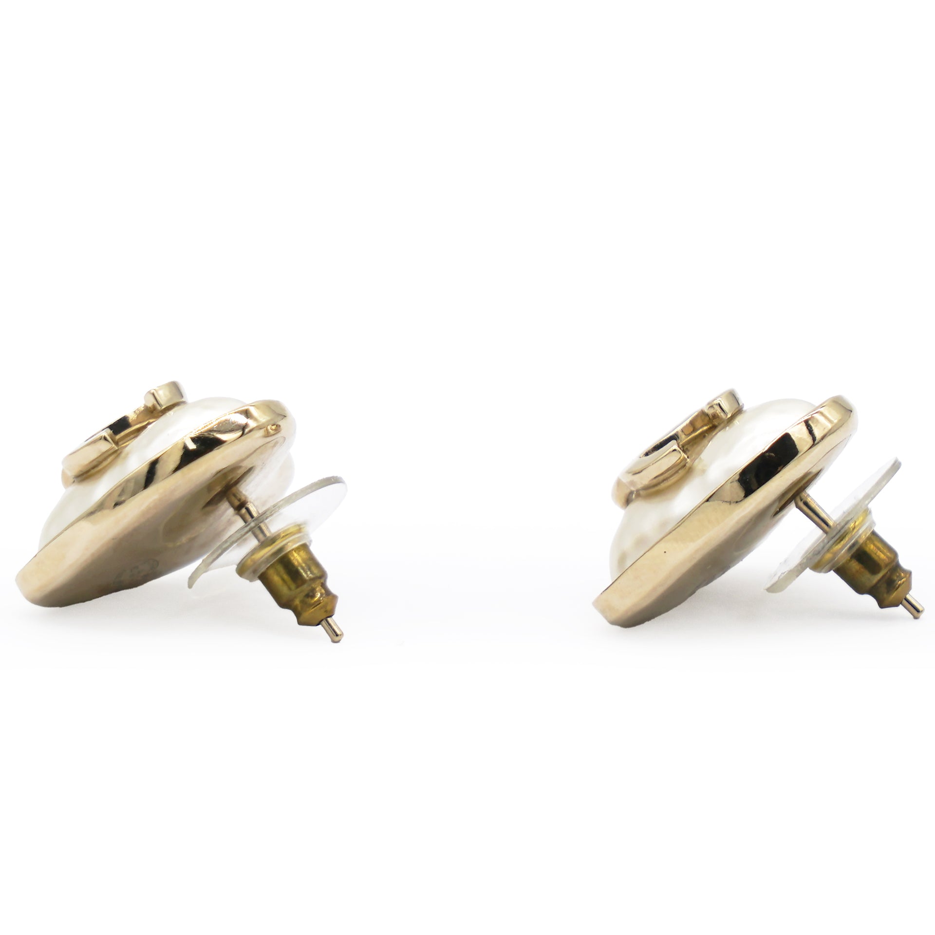 Pearl CC Heart Earrings Gold