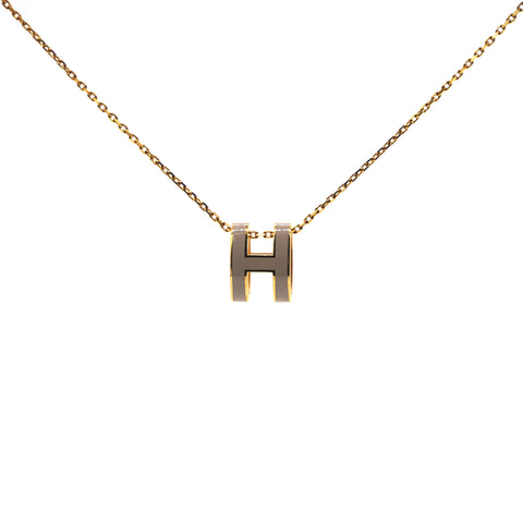 Lacquered Gold Pop H Pendant Necklace Grey