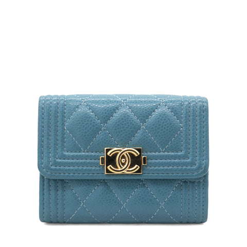 Caviar Quilted Small Boy Flap Wallet Light Blue