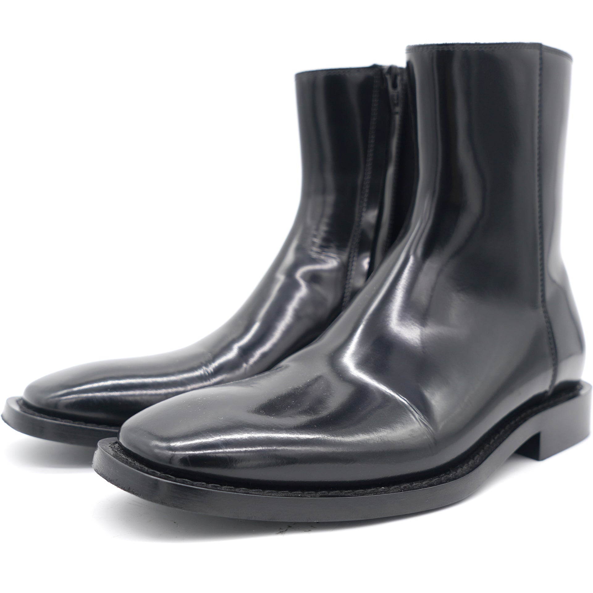 Shiny Black Leather Ankle Boots 38