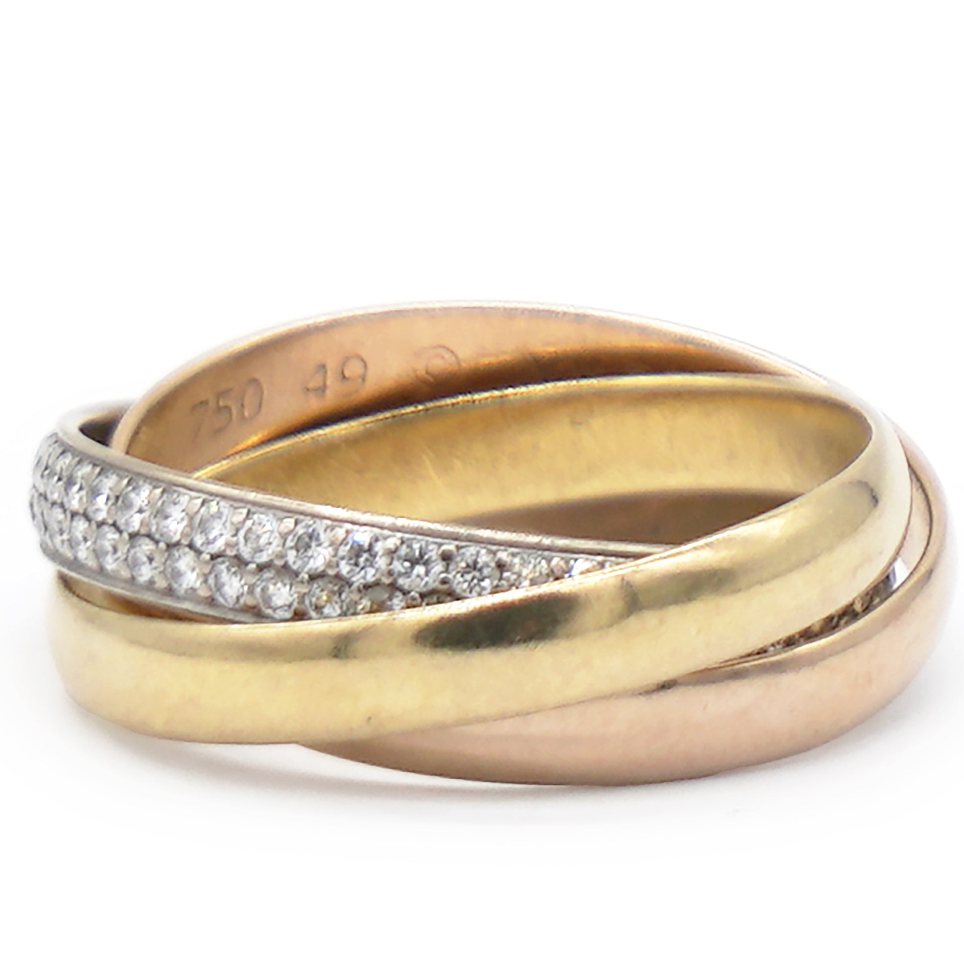 Trinity Tri Gold Diamond Ring Size49