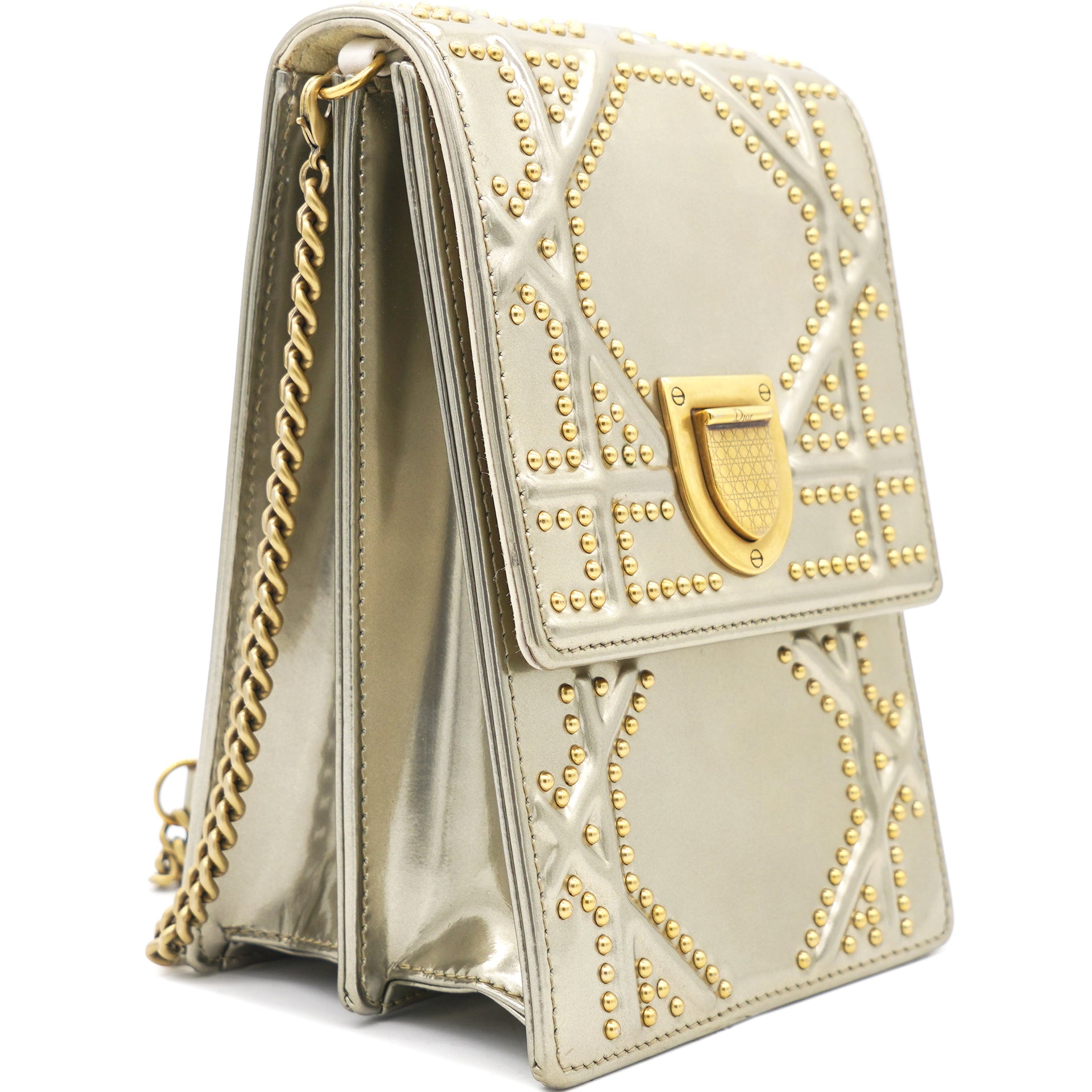 CHRISTIAN DIOR Lambskin Studded Small Diorama Flap Bag Off White |  FASHIONPHILE