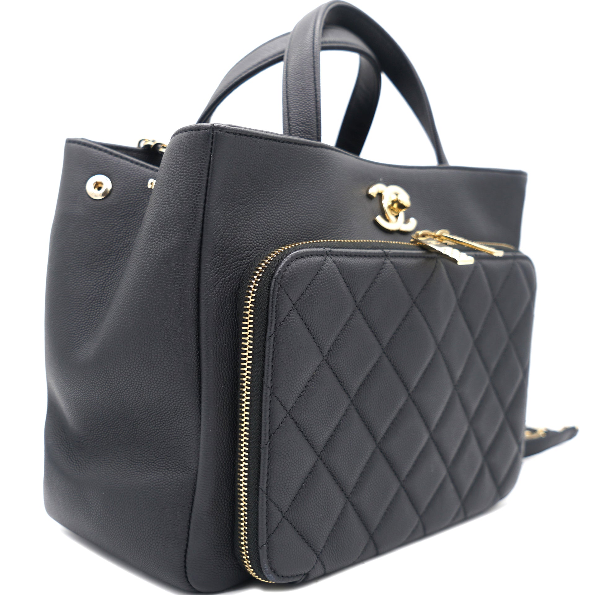 Business Affinity Flap Black Quilted Caviar Leather GHW
