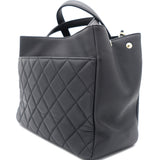 Black Quilted Caviar Leather Medium Business Affinity Tote Bag