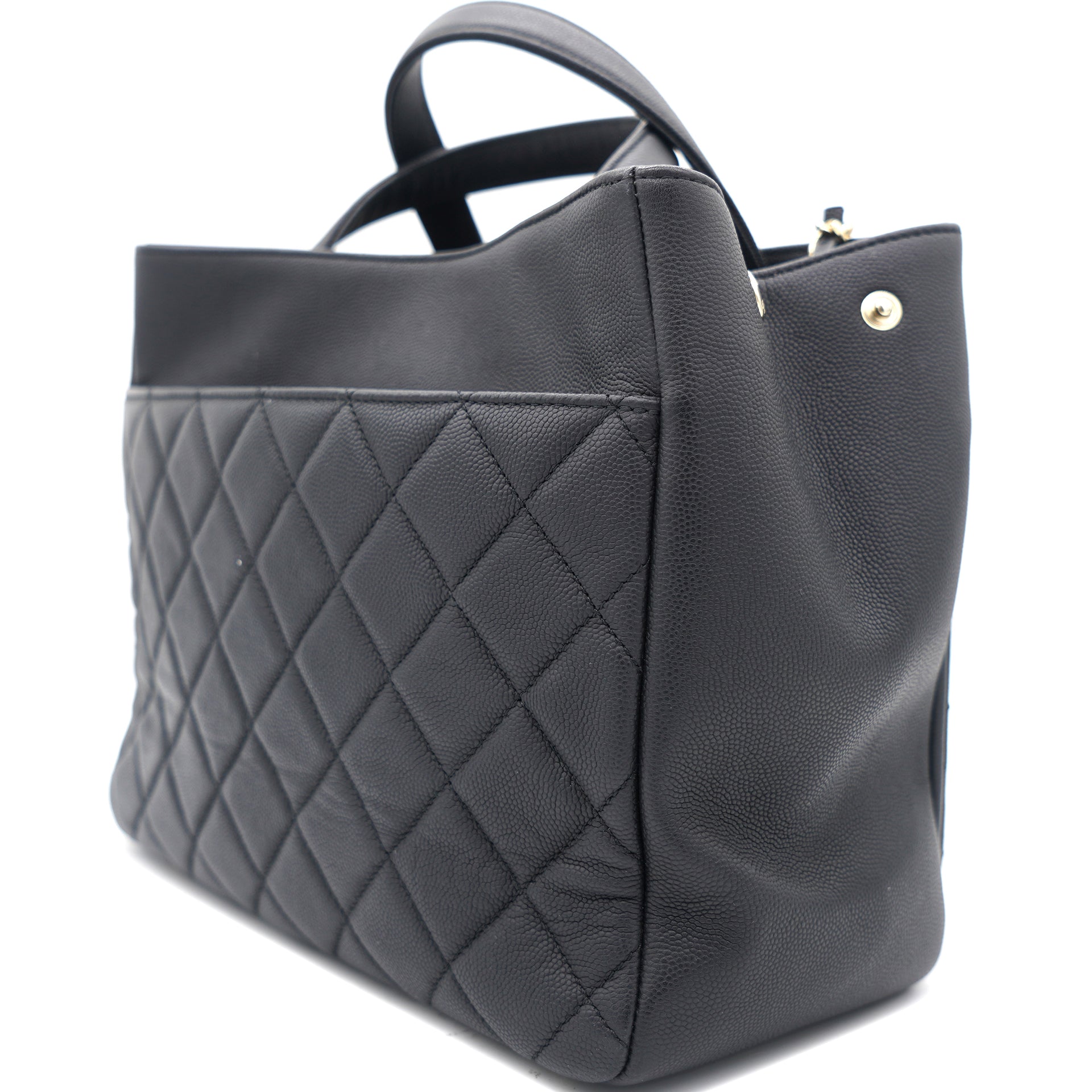 Black Quilted Caviar Leather Medium Business Affinity Tote Bag