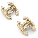 CC A12A Gold Hardware GHW Pearl Logo Earrings Golden