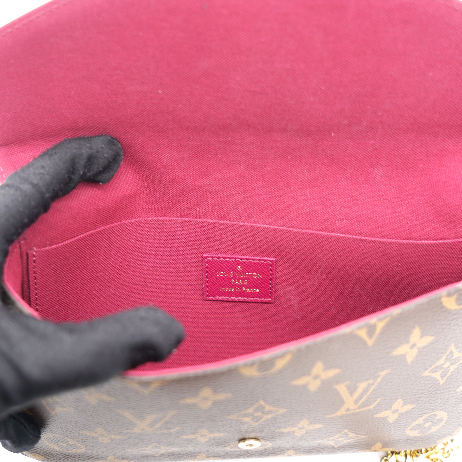 Louis Vuitton Pink Monogram Vernis Pochette Felicie Chain Flap