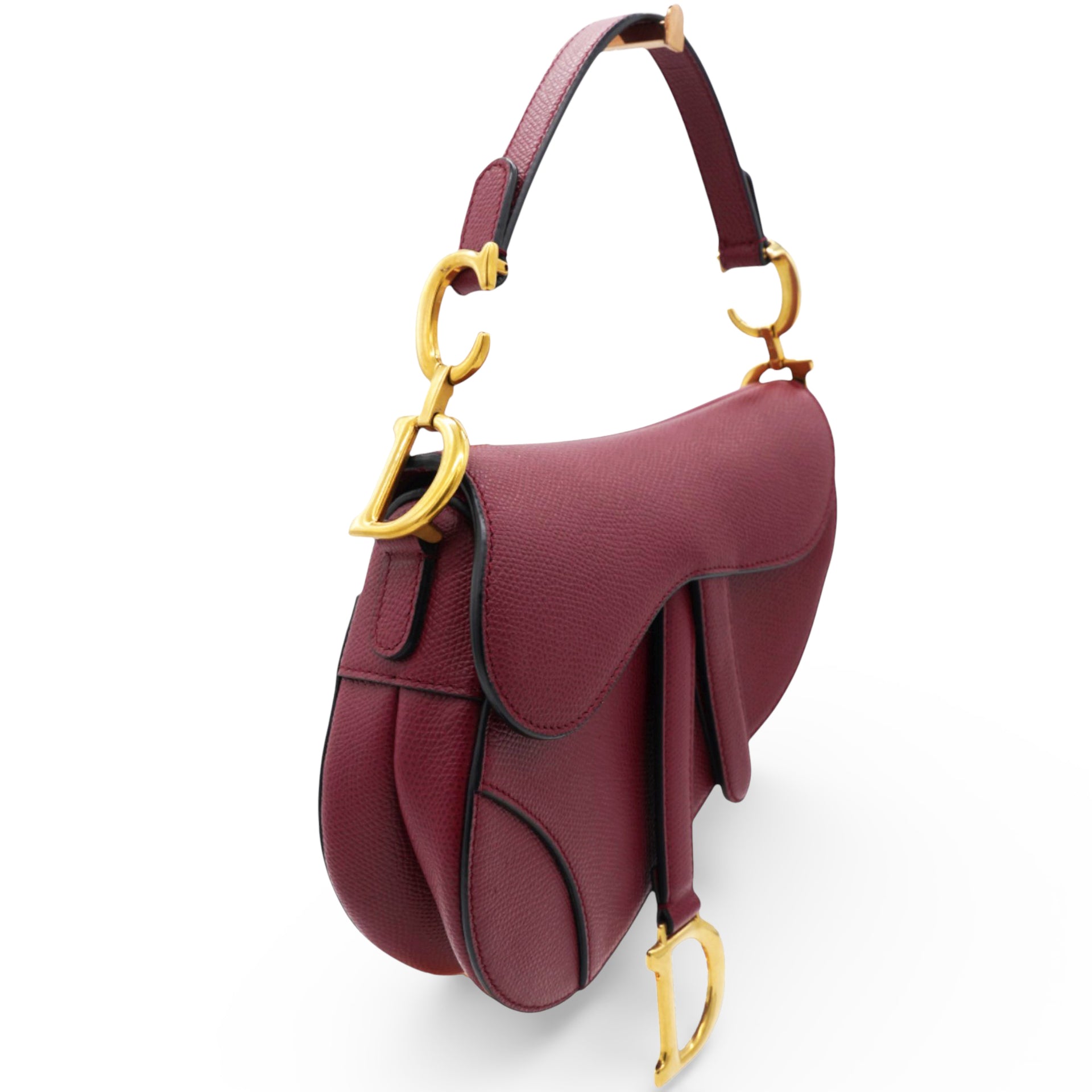 Grained Calfskin Mini Saddle Bag Red