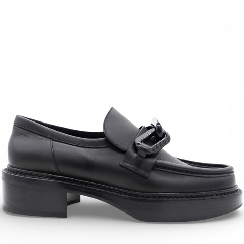 Calfskin Oversized Chain Academy Loafers Black Size38