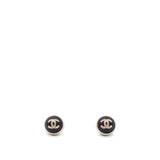 Black Enamel Gold CC Logo Stud Earrings