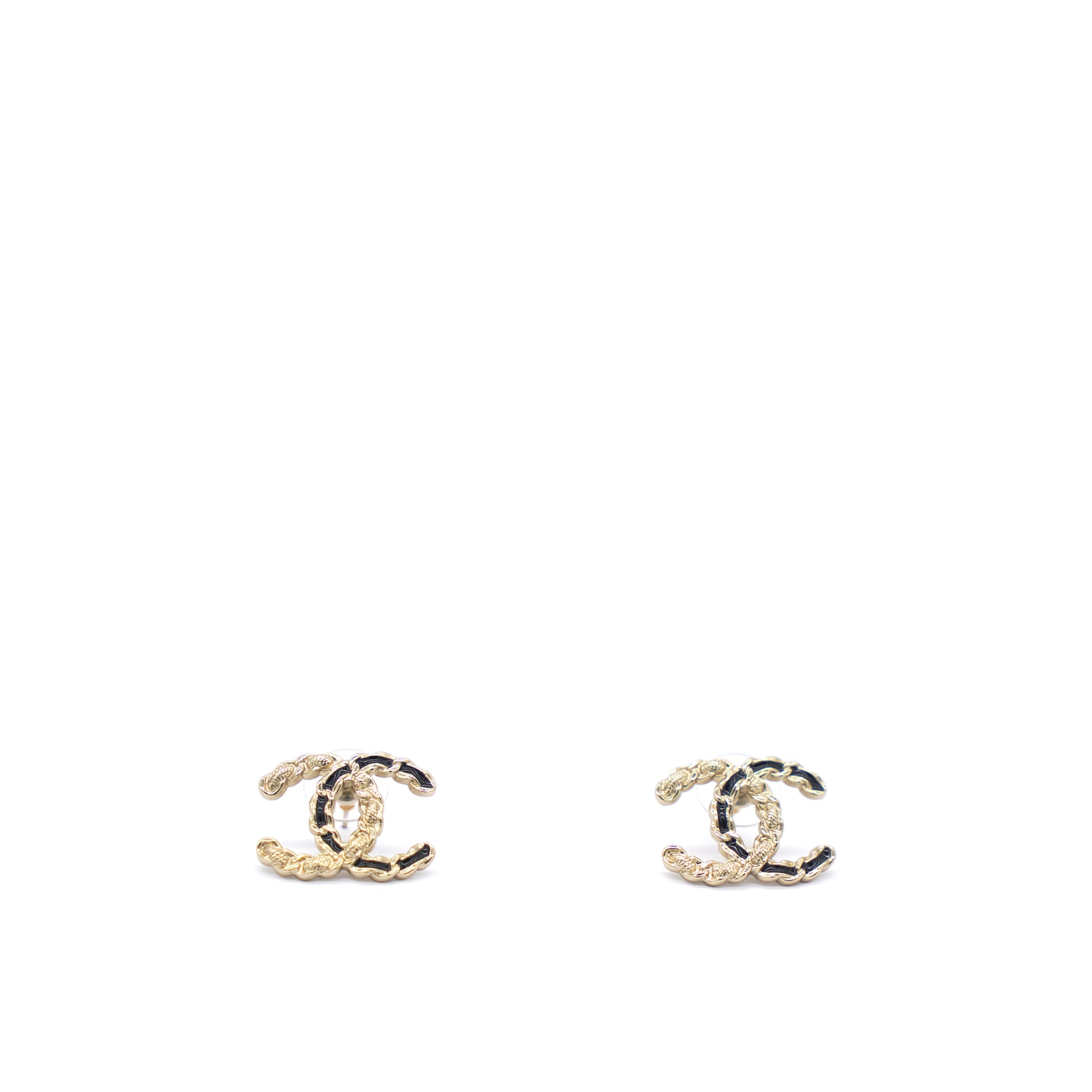 CC Chain Gold Tone and Black Stud Earrings
