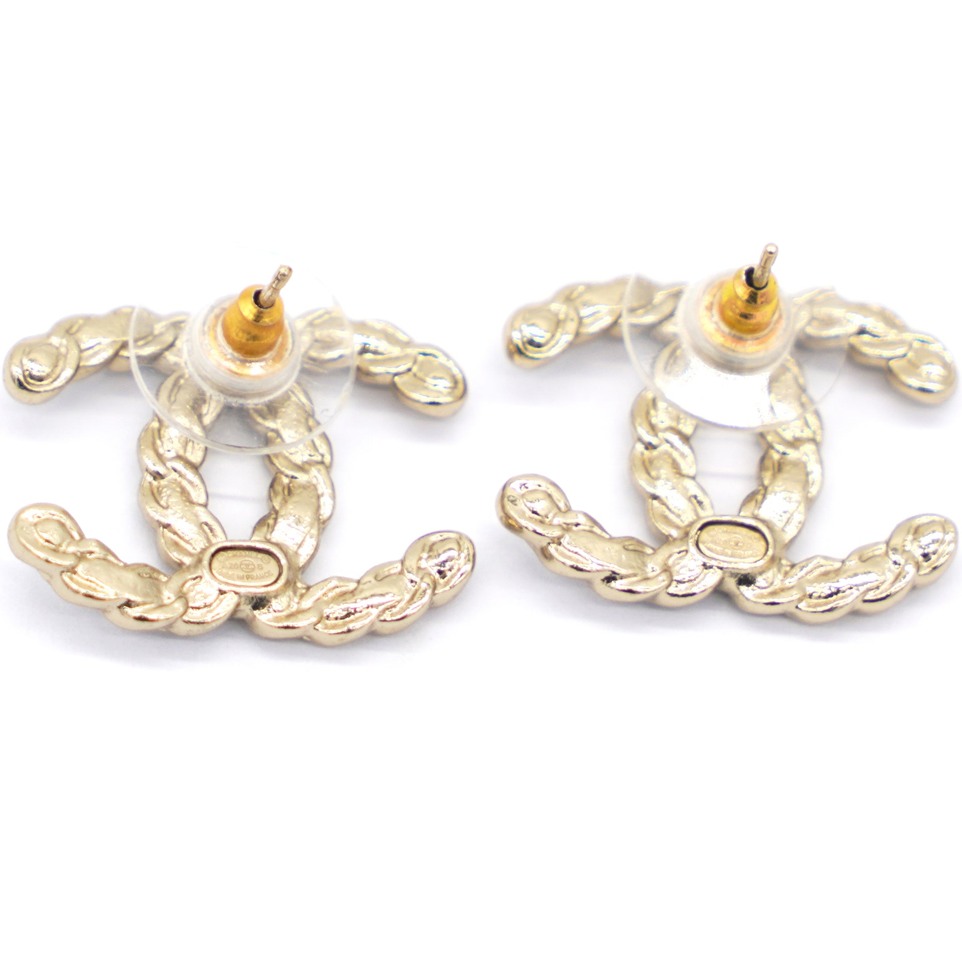 Chanel CC Chain Gold Tone and Black Stud Earrings – STYLISHTOP