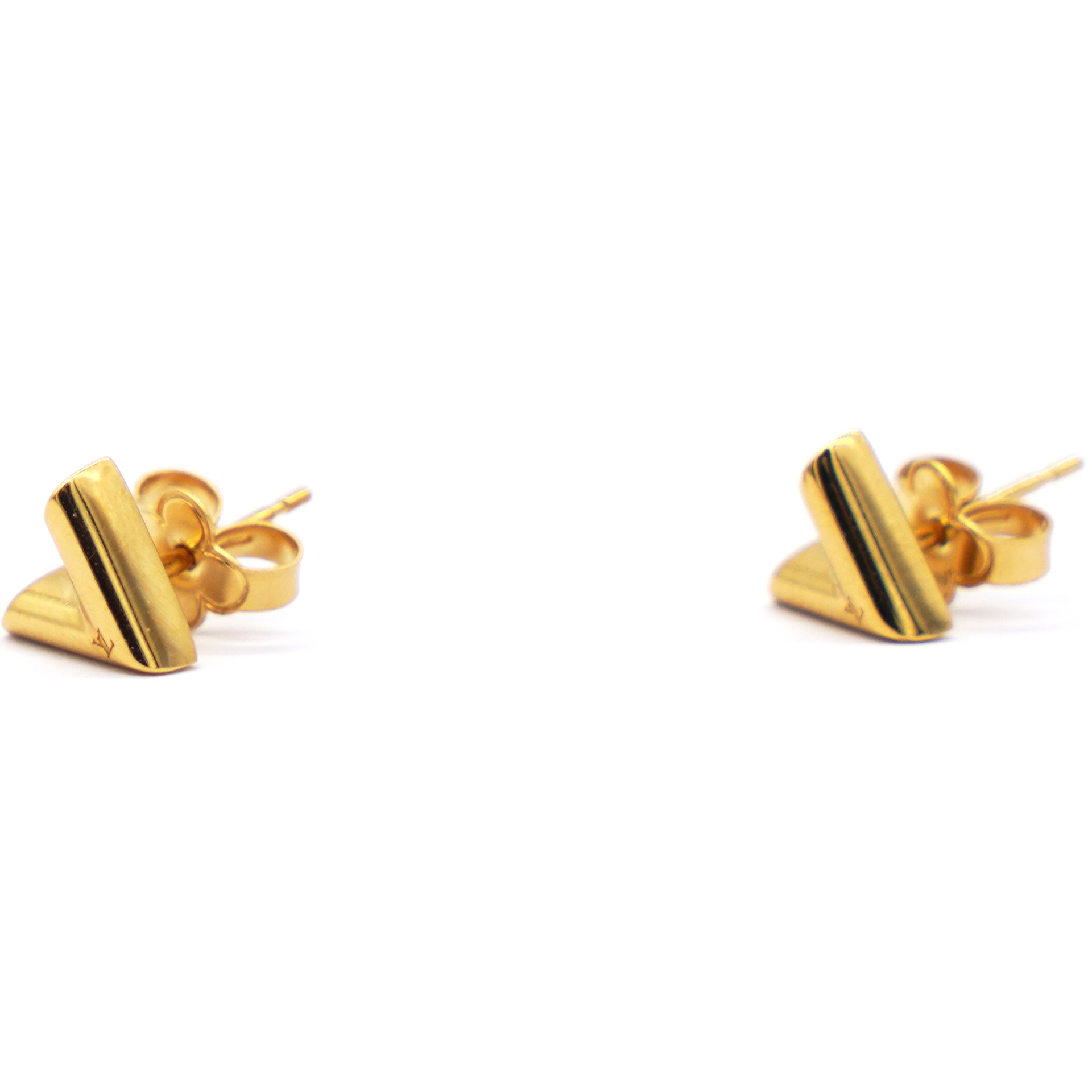 Auth LOUIS VUITTON Studs Earring Essential V Gold