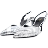 Silver Glitter Slingback Heels 36