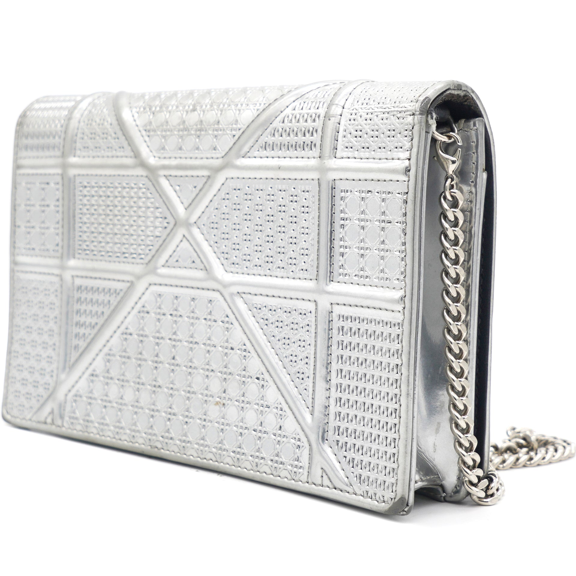 Silver Leather Diorama Wallet on Chain