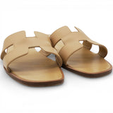 Beige Leather Oran Flat Slides Size37.5