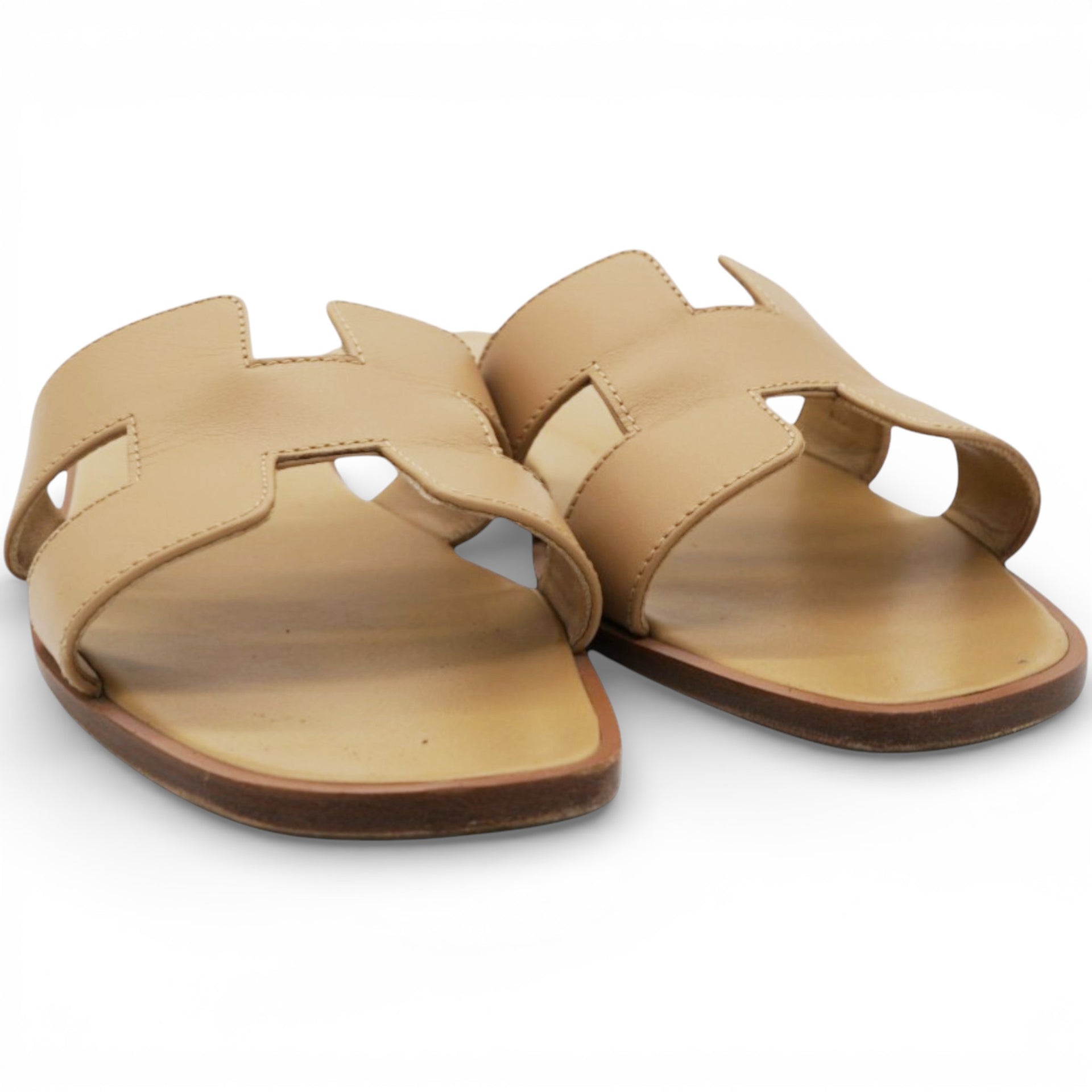Beige Leather Oran Flat Slides Size37.5