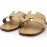 Beige Leather Oran Flat Slides Size37.5
