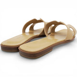 Beige Leather Oran Flat Slides Size37.5